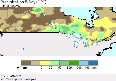 Canada Precipitation 5-Day (CPC) Thematic Map For 4/21/2022 - 4/25/2022