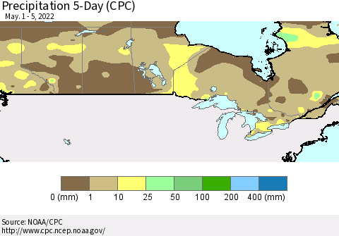 Canada Precipitation 5-Day (CPC) Thematic Map For 5/1/2022 - 5/5/2022