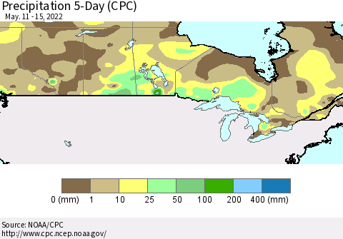 Canada Precipitation 5-Day (CPC) Thematic Map For 5/11/2022 - 5/15/2022