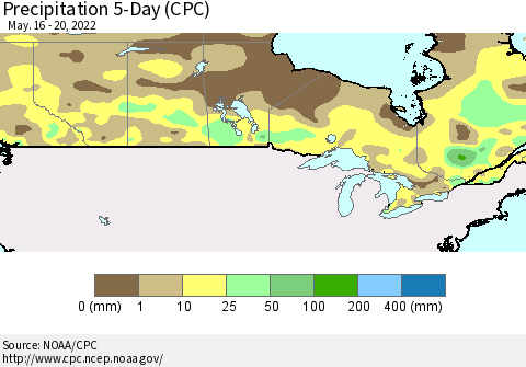 Canada Precipitation 5-Day (CPC) Thematic Map For 5/16/2022 - 5/20/2022