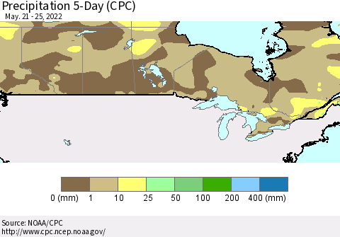 Canada Precipitation 5-Day (CPC) Thematic Map For 5/21/2022 - 5/25/2022