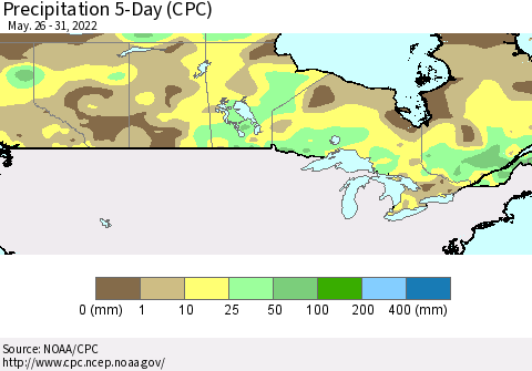 Canada Precipitation 5-Day (CPC) Thematic Map For 5/26/2022 - 5/31/2022