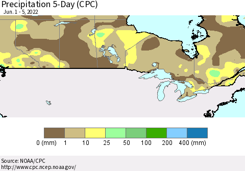 Canada Precipitation 5-Day (CPC) Thematic Map For 6/1/2022 - 6/5/2022
