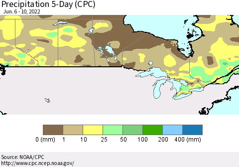 Canada Precipitation 5-Day (CPC) Thematic Map For 6/6/2022 - 6/10/2022