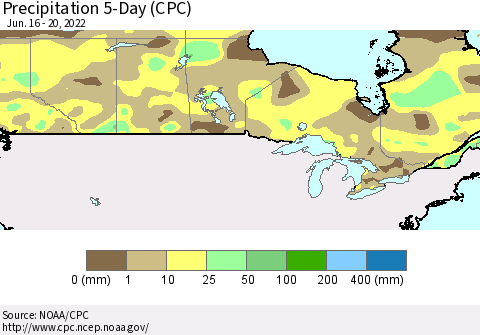 Canada Precipitation 5-Day (CPC) Thematic Map For 6/16/2022 - 6/20/2022