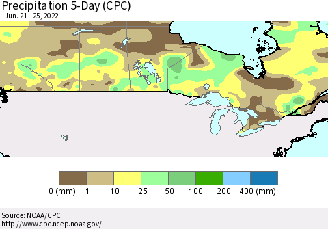 Canada Precipitation 5-Day (CPC) Thematic Map For 6/21/2022 - 6/25/2022