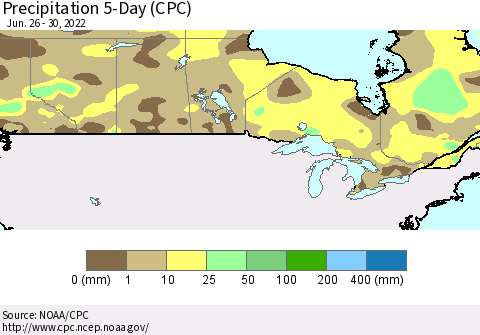 Canada Precipitation 5-Day (CPC) Thematic Map For 6/26/2022 - 6/30/2022
