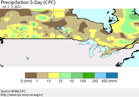 Canada Precipitation 5-Day (CPC) Thematic Map For 7/1/2022 - 7/5/2022