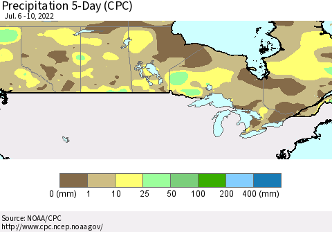 Canada Precipitation 5-Day (CPC) Thematic Map For 7/6/2022 - 7/10/2022