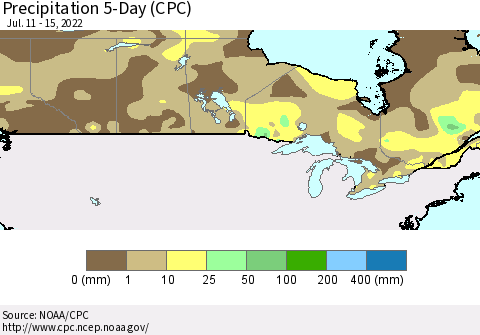 Canada Precipitation 5-Day (CPC) Thematic Map For 7/11/2022 - 7/15/2022