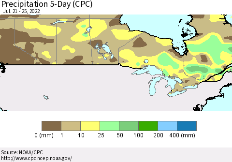 Canada Precipitation 5-Day (CPC) Thematic Map For 7/21/2022 - 7/25/2022