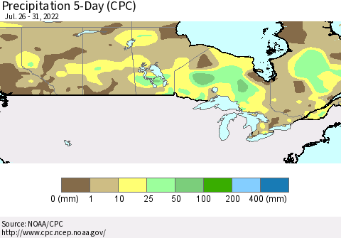 Canada Precipitation 5-Day (CPC) Thematic Map For 7/26/2022 - 7/31/2022