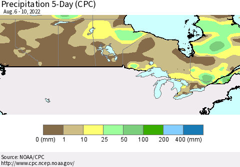 Canada Precipitation 5-Day (CPC) Thematic Map For 8/6/2022 - 8/10/2022