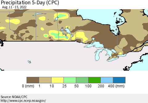 Canada Precipitation 5-Day (CPC) Thematic Map For 8/11/2022 - 8/15/2022