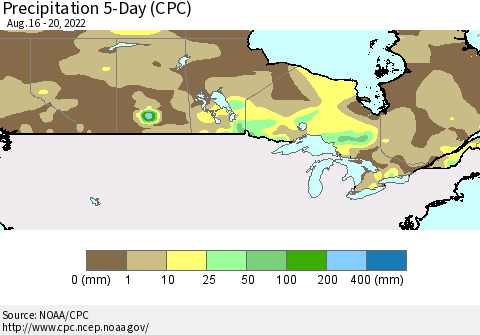 Canada Precipitation 5-Day (CPC) Thematic Map For 8/16/2022 - 8/20/2022