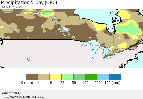 Canada Precipitation 5-Day (CPC) Thematic Map For 9/1/2022 - 9/5/2022