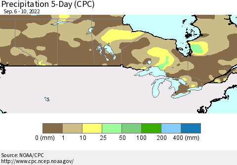 Canada Precipitation 5-Day (CPC) Thematic Map For 9/6/2022 - 9/10/2022