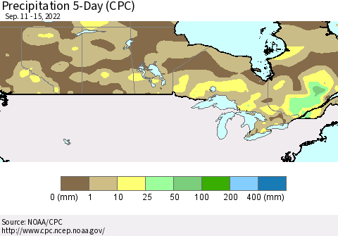 Canada Precipitation 5-Day (CPC) Thematic Map For 9/11/2022 - 9/15/2022