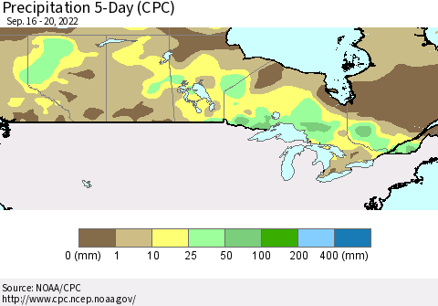 Canada Precipitation 5-Day (CPC) Thematic Map For 9/16/2022 - 9/20/2022