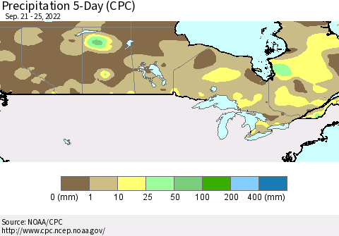 Canada Precipitation 5-Day (CPC) Thematic Map For 9/21/2022 - 9/25/2022
