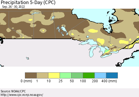 Canada Precipitation 5-Day (CPC) Thematic Map For 9/26/2022 - 9/30/2022