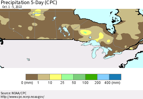 Canada Precipitation 5-Day (CPC) Thematic Map For 10/1/2022 - 10/5/2022