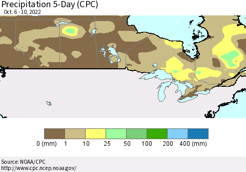 Canada Precipitation 5-Day (CPC) Thematic Map For 10/6/2022 - 10/10/2022