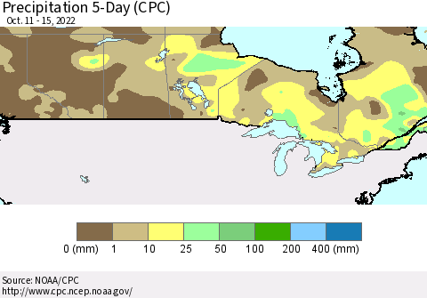 Canada Precipitation 5-Day (CPC) Thematic Map For 10/11/2022 - 10/15/2022