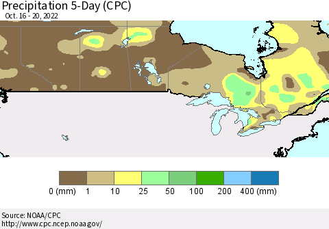 Canada Precipitation 5-Day (CPC) Thematic Map For 10/16/2022 - 10/20/2022
