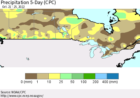 Canada Precipitation 5-Day (CPC) Thematic Map For 10/21/2022 - 10/25/2022