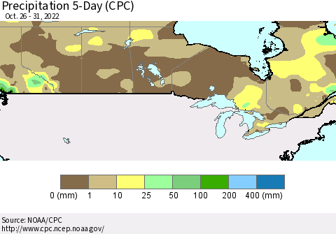 Canada Precipitation 5-Day (CPC) Thematic Map For 10/26/2022 - 10/31/2022