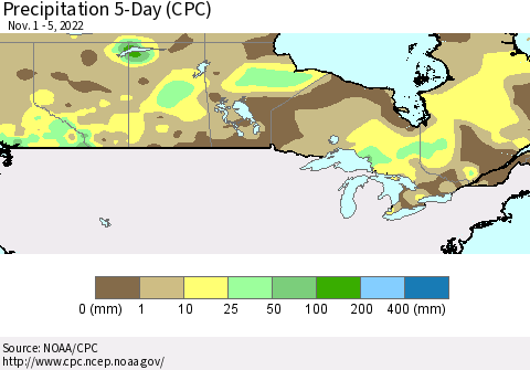 Canada Precipitation 5-Day (CPC) Thematic Map For 11/1/2022 - 11/5/2022