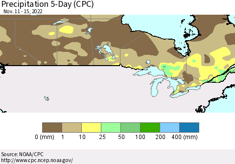 Canada Precipitation 5-Day (CPC) Thematic Map For 11/11/2022 - 11/15/2022