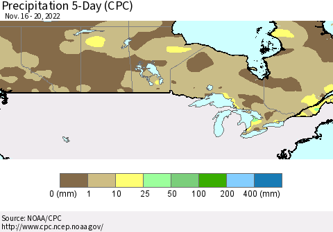 Canada Precipitation 5-Day (CPC) Thematic Map For 11/16/2022 - 11/20/2022