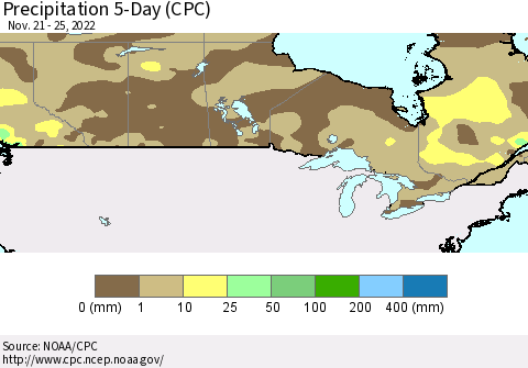 Canada Precipitation 5-Day (CPC) Thematic Map For 11/21/2022 - 11/25/2022