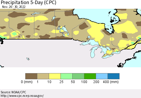 Canada Precipitation 5-Day (CPC) Thematic Map For 11/26/2022 - 11/30/2022