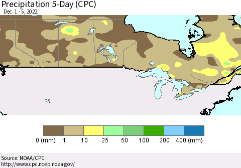 Canada Precipitation 5-Day (CPC) Thematic Map For 12/1/2022 - 12/5/2022