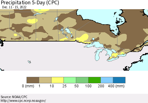Canada Precipitation 5-Day (CPC) Thematic Map For 12/11/2022 - 12/15/2022