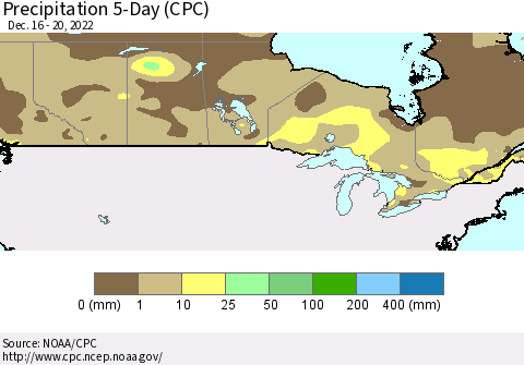 Canada Precipitation 5-Day (CPC) Thematic Map For 12/16/2022 - 12/20/2022