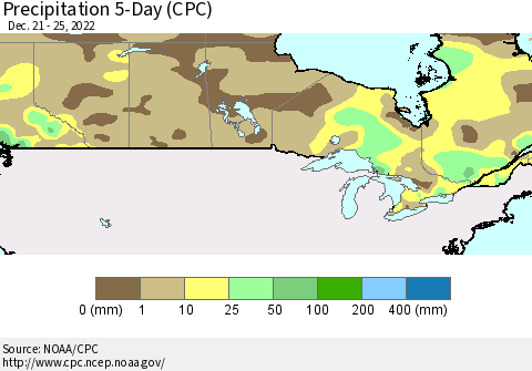 Canada Precipitation 5-Day (CPC) Thematic Map For 12/21/2022 - 12/25/2022