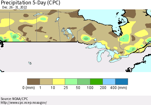 Canada Precipitation 5-Day (CPC) Thematic Map For 12/26/2022 - 12/31/2022