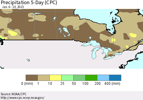 Canada Precipitation 5-Day (CPC) Thematic Map For 1/6/2023 - 1/10/2023