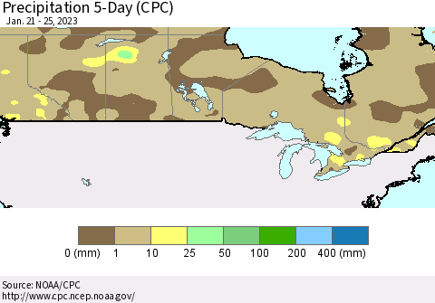 Canada Precipitation 5-Day (CPC) Thematic Map For 1/21/2023 - 1/25/2023