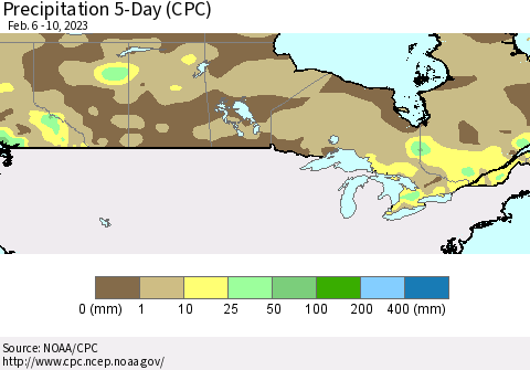 Canada Precipitation 5-Day (CPC) Thematic Map For 2/6/2023 - 2/10/2023