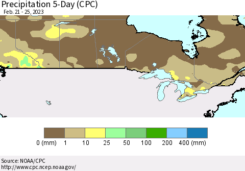 Canada Precipitation 5-Day (CPC) Thematic Map For 2/21/2023 - 2/25/2023