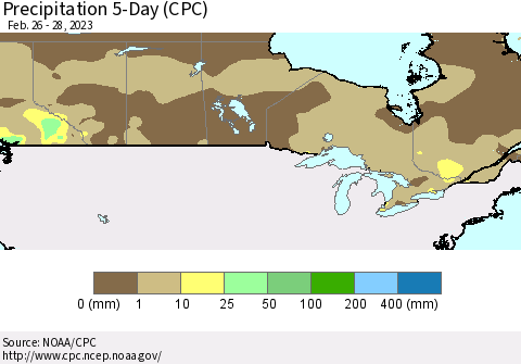 Canada Precipitation 5-Day (CPC) Thematic Map For 2/26/2023 - 2/28/2023