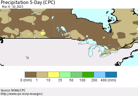 Canada Precipitation 5-Day (CPC) Thematic Map For 3/6/2023 - 3/10/2023