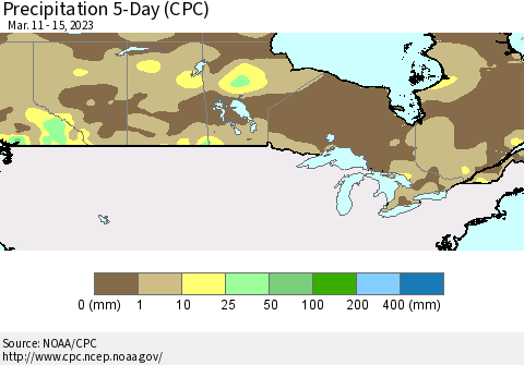 Canada Precipitation 5-Day (CPC) Thematic Map For 3/11/2023 - 3/15/2023