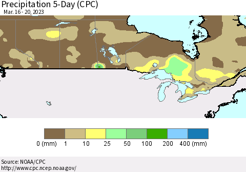 Canada Precipitation 5-Day (CPC) Thematic Map For 3/16/2023 - 3/20/2023