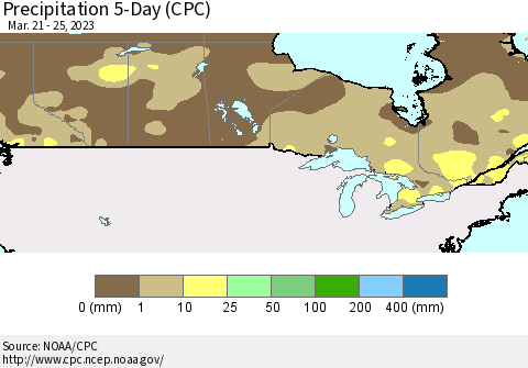 Canada Precipitation 5-Day (CPC) Thematic Map For 3/21/2023 - 3/25/2023